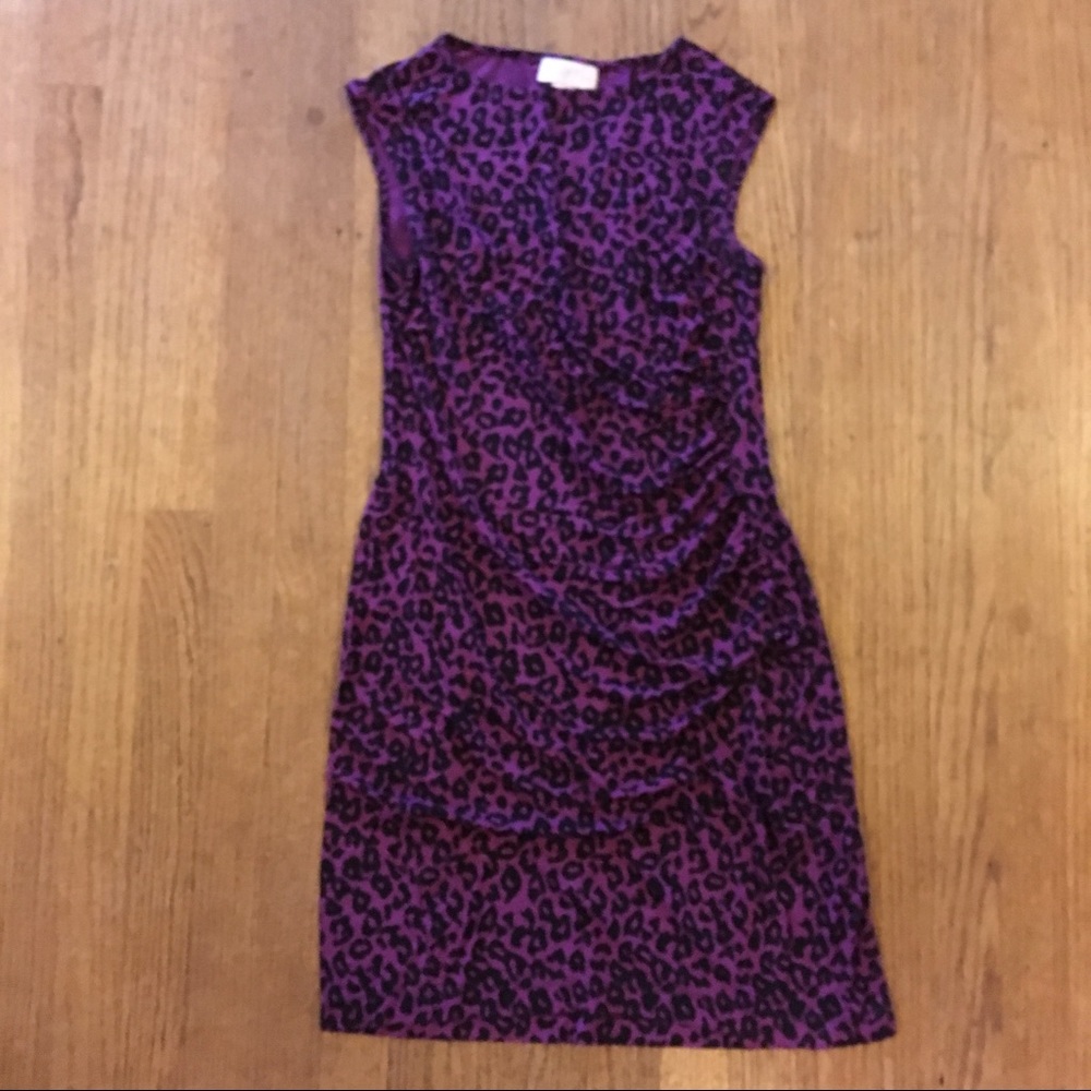 Purple Leopard Print Ruched Body Con Dress - Loft
